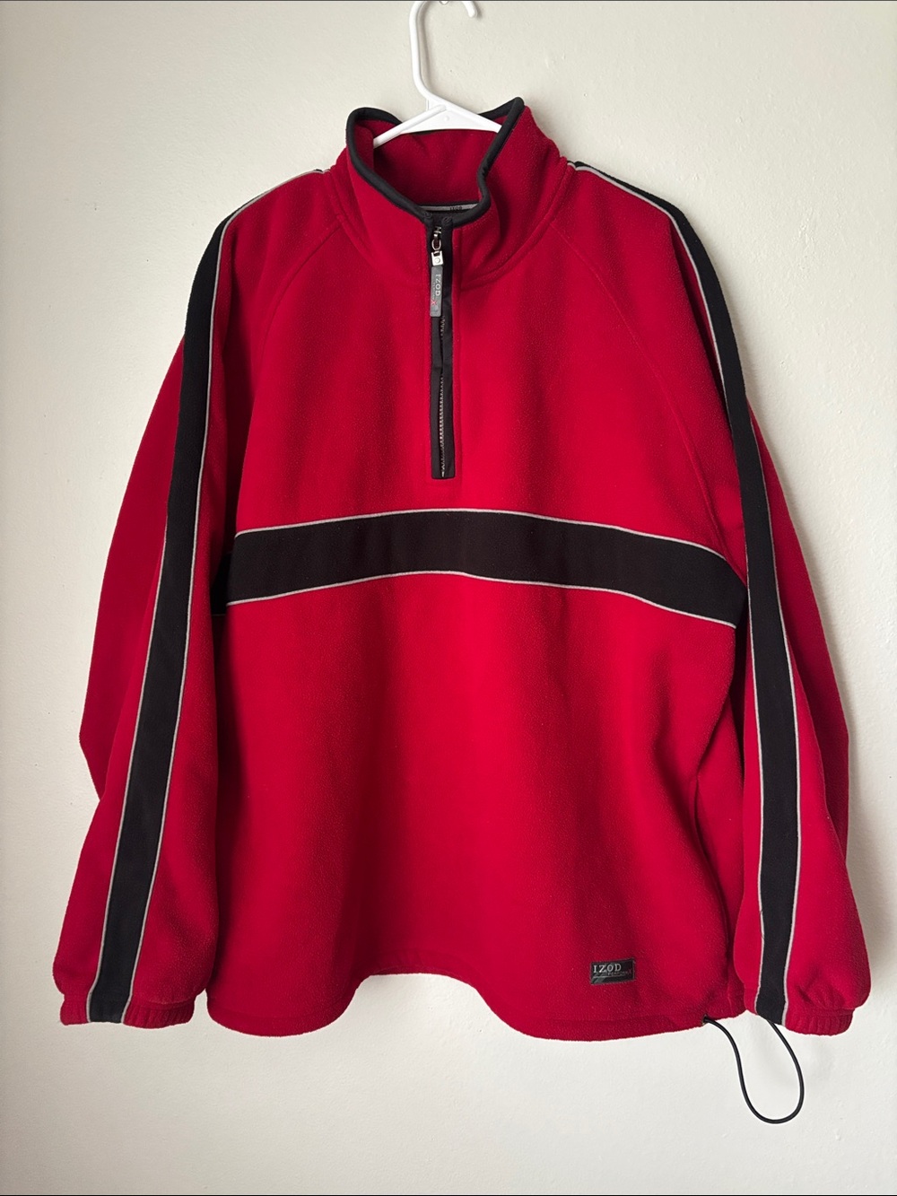 Izod Men’s Red Half-Zip Fleece Pullover with Black Stripe Detailing